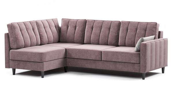 Диван-кровать угловой Арно ТД 567 велюр Лаки 17 пепел розы, Vertical 910 молочно-серый, сборка на любую сторону