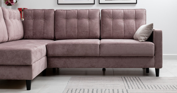 Диван-кровать угловой Арно ТД 567 велюр Лаки 17 пепел розы, Vertical 910 молочно-серый, сборка на любую сторону