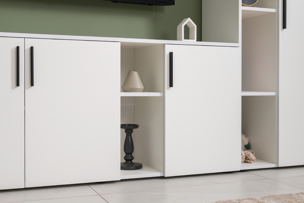 Тумба под ТВ Эйр 16.55 белый PE шагрень, собирается на любую сторону