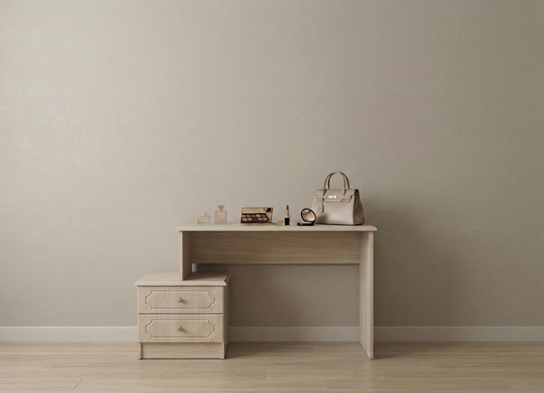 Модена спальня компоновка: кровать 160, тумба, зеркало и стол туалетный Дуб Седой МДФ