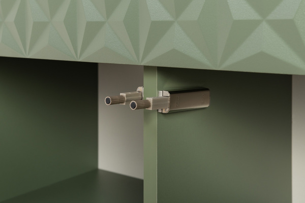 Шкаф-витрина Марион 16.397.02 дымчатый зеленый K521, олива шагрень AG 1050 ПВХ (собирается на любую сторону)