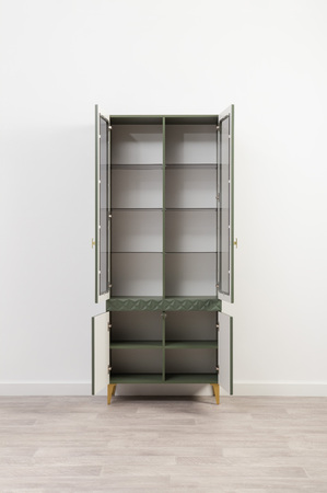 Шкаф-витрина Марион 16.397.02 дымчатый зеленый K521, олива шагрень AG 1050 ПВХ (собирается на любую сторону)