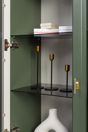 Шкаф-витрина Марион 16.397.02 дымчатый зеленый K521, олива шагрень AG 1050 ПВХ (собирается на любую сторону)