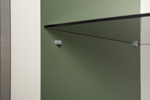 Шкаф-витрина Марион 16.397.02 дымчатый зеленый K521, олива шагрень AG 1050 ПВХ (собирается на любую сторону)