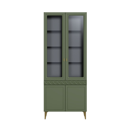 Шкаф-витрина Марион 16.397.02 дымчатый зеленый K521, олива шагрень AG 1050 ПВХ (собирается на любую сторону)