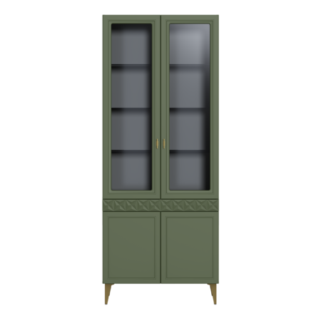 Шкаф-витрина Марион 16.397.02 дымчатый зеленый K521, олива шагрень AG 1050 ПВХ (собирается на любую сторону)