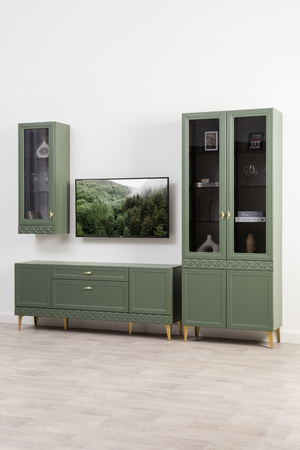 Шкаф-витрина Марион 16.397.02 дымчатый зеленый K521, олива шагрень AG 1050 ПВХ (собирается на любую сторону)