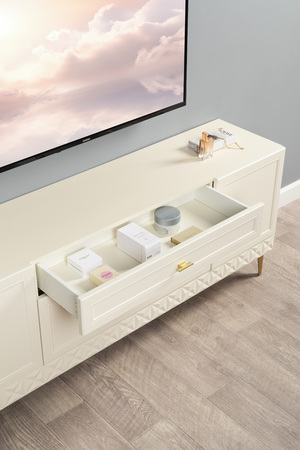 Гостиная Марион композиция 1 слоновая кость С341 PE, слоновая кость 6898 ПВХ, белый PE шагрень (собирается на любую сторону)