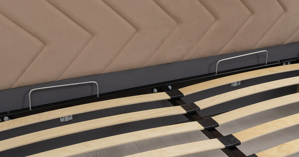 Кровать Милана 180 велюр бежевый кофейный с ортопедическим основанием и подъемным механизмом