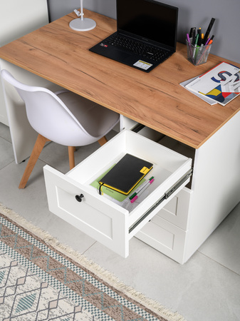 Стол письменный Остин 12.159 белый PE шагрень, дуб золотой CRAFT, белая шагрень 4101 ПВХ, сборка на любую сторону