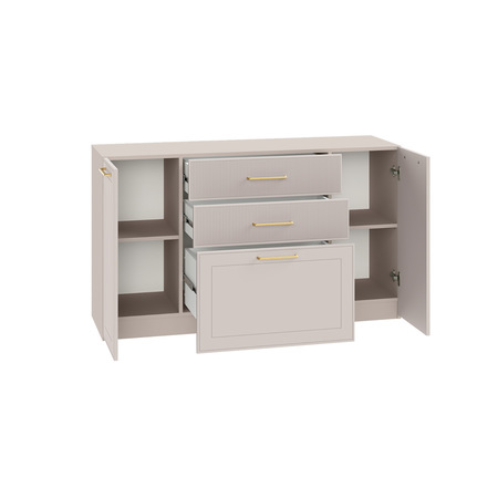 Гостиная Ричфорд композиция 2 с карнизами, кашемир 5981 BS, моно керамика D166-2 ПВХ, белый PE шагрень (собирается на любую сторону)