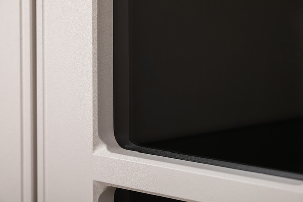 Гостиная Ричфорд композиция 2 с карнизами, кашемир 5981 BS, моно керамика D166-2 ПВХ, белый PE шагрень (собирается на любую сторону)